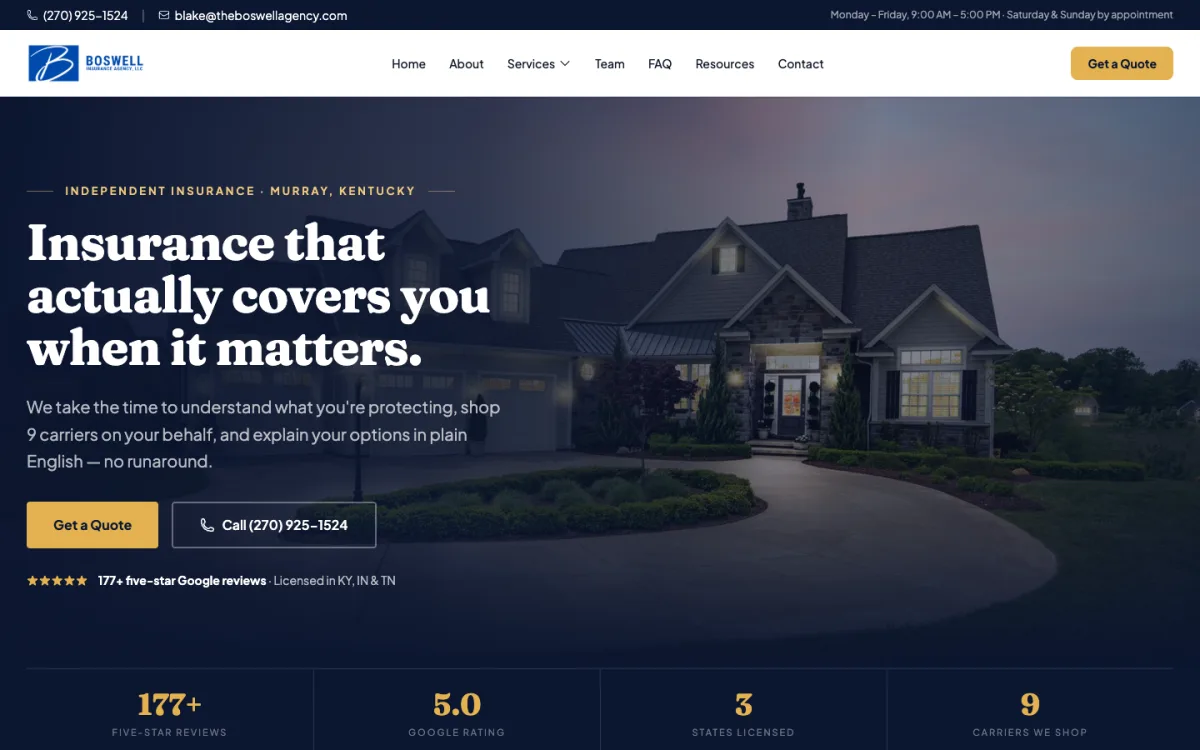 The Boswell Agency homepage, built by EffiWise