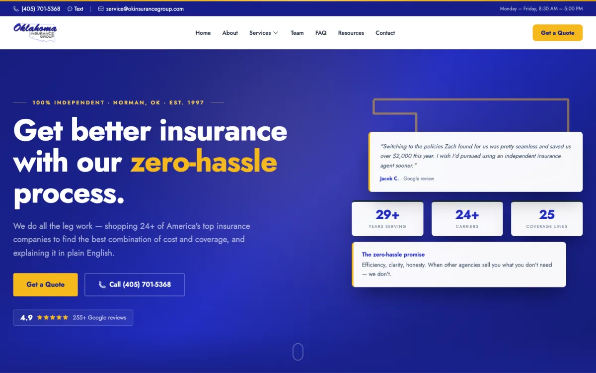 Oklahoma Insurance Group homepage, built by EffiWise