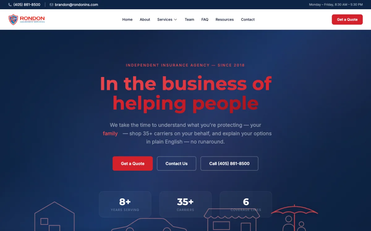 Rondon Insurance homepage, built by EffiWise